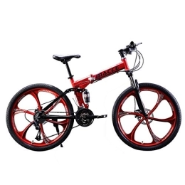 PXQ Bici pieghevoli PXQ A26Inch24S - Mountain bike pieghevole per adulti 21 / 24 / 27 velocità, doppio ammortizzatore, 24 / 26", con telaio posteriore morbido ad alto tenore di carbonio, rosso, A26Inch24S