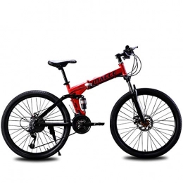 PXQ Bici PXQ C26Inch21S - Mountain bike pieghevole per adulti, 21 / 24 / 27 velocità, doppio ammortizzatore, 24 / 26", con telaio posteriore morbido ad alto tenore di carbonio, rosso, C26Inch21S