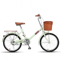 Qinmo Bici pieghevoli Qinmo Adulti Citt Retro Biciclette, in Lega di Alluminio da 20 Pollici Rim Luce Commuter Bike Sedile Regolabile e Manubrio con Sedile Posteriore (Color : Green)