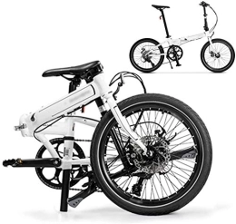 RENXR Bici pieghevoli RENXR 20" Pieghevole Biciclette 8-velocità Folding Mountain Bike, con Doppio Freno A Disco, Unisex Leggero Commuter Bike Uomo / Donna, Bianca