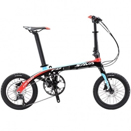 SAVADECK 16" Bicicletta Pieghevole in Fibra di Carbonio per Bambini Bicicletta Pieghevole Mini in Città con Shimano Sora 3000 Set di 9 velocità (Nero Rosso)