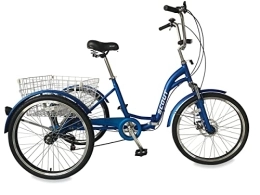 SCOUT triciclo per adulti, triciclo pieghevole, ruote da 24 pollici, ingranaggi shimano a 6 velocità, freni a disco anteriori e posteriori (blu)