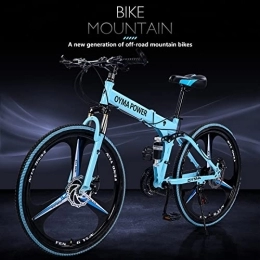 Generic Bici Shimanos - Mountain bike pieghevole da 66 cm, con telaio in acciaio ad alto tenore di carbonio a 21 velocità, per adolescenti e adulti, per mountain bike anteriore da 26 pollici (blu, taglia unica)