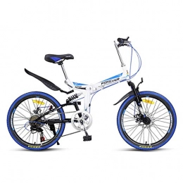 SZKP Bici pieghevoli SZKP Bicicletta Pieghevole Unisex per Esterni, Mountain Bike Pieghevole da 22 Pollici per Adulti, Freno A Disco A Doppio Telaio per Biciclette A Sospensione Completa (Color : Blue)