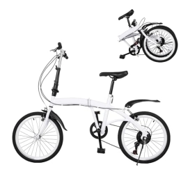 TESUGN Bicicletta pieghevole da 20 pollici, bicicletta pieghevole a 7 marce, per adulti, colore bianco, doppio freno a V, regolabile in altezza