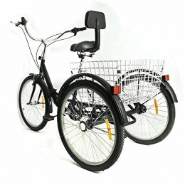 Kaibrite Bici Triciclo da 24 pollici per adulti, con cestino per la spesa, 3 ruote, pieghevole, a 7 marce, con schienale
