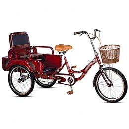 T-Day Bici Triciclo per Adulti 20 Pollici Per Adulti Tricicli A 3 Biciclette In Acciaio Al Carbonio In Acciaio Al Carbonio Bicicletta Per Adulti Con Carrozzina Pieghevole / Seduta, Per Anziani, Donne(Color:Red)