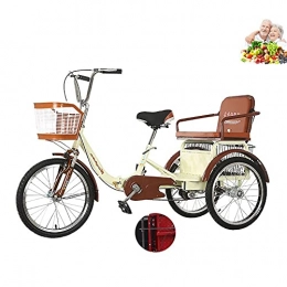 MAYIMY Bici Triciclo per adulti da 20 pollici pieghevole per biciclette a 3 ruote Triciclo da donna con sedile posteriore + cestino, il sedile posteriore può portare due bambini(Color:beige single chain)