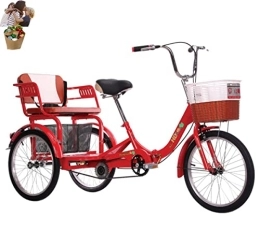 DENGYQ Bici Triciclo per adulti, triciclo pieghevole, bicicletta a 3 ruote, bicicletta reclinata per uso umano a 3 ruote con seggiolino per bambini con cesto di verdure per ruote trike 20'' (red)