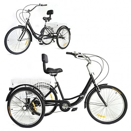 SHZICMY Bici pieghevoli Triciclo pieghevole da 24" per adulti a 7 marce, 3 ruote, con cestino