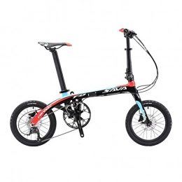 Yiwu Bici YIWU Folding Bike 16 Pollici in Fibra di Carbonio Bambino Bike Mini City Pieghevole Bicicletta con Shimano Sora 3000 Freno a Disco 9 Speed (Colore : Black Red)