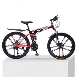 ZKHD Bici pieghevoli ZKHD 24-velocità 10-Coltello Adulto Ruota Mountain Bike Bicicletta Pieghevole Doppio Ammortizzatore Fuoristrada velocità Variabile Misto Bicicletta, Black Red, 26 inch
