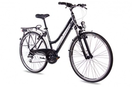 CHRISSON Biciclette da città 28 pollici di lusso in alluminio City Bike Trekking ruota da ciclismo da donna chrisson intouri Lady con 24 G SHIMANO NERO MATT