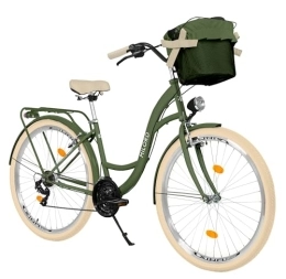 Balticuz OU Bici Balticuz OU Bicicletta comfort con cestino, bicicletta olandese, bicicletta da donna, City bike, retrò, da donna, 28 pollici, verde crema, 21 marce