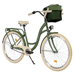 Balticuz OU Biciclette da città Balticuz OU Bicicletta comfort con cestino, bicicletta olandese, bicicletta da donna, City bike, retrò, vintage, 28 pollici, verde crema, 3 marce