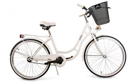 BDW Biciclette da città BDW Bella Comfort - Bicicletta olandese da donna, con portapacchi posteriore, 1 velocità, 26 pollici, clic, colore: Bianco
