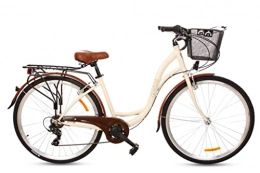 Generic Biciclette da città BDW - Bicicletta da donna, 28 pollici, 6 marce, Shimano, a LED, per ragazza, da città, da donna, da città, da trekking, con cestino, colore: crema