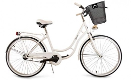 BDW Biciclette da città BDW Laura - Bicicletta da donna con bretelle sul retro, 1 velocità, colore: bianco, 28 pollici