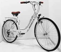 Bici da donna 26'' pollici da città, bicicletta city bike bianca nera cambio a 7v velocità (Bianco)