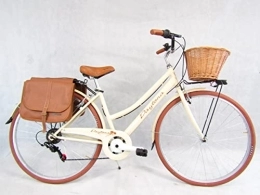 Daytona Biciclette da città Bicicletta da donna bici da città city bike da passeggio 28'' con cambio vintage retro' beige cesto vimini borse laterali