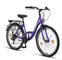 Chillaxx Bicicletta Strada Premium City Bike in 26 e 28 pollici, per ragazze, ragazzi, uomini e donne, cambio a 21 marce, bicicletta olandese (26 pollici, freno a V viola)