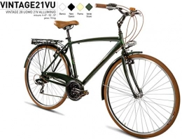 Cicli Puzone Biciclette da città CICLI PUZONE Bici Alluminio Misura 28 Uomo City Bike Trekking Vintage 21V Art. VINTAGE21VU (Verde Scuro, 57 CM)