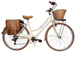 Cicli Tessari Bici Cicli Tessari - bicicletta da donna bici da città city bike da passeggio 28'' con cambio vintage retro' beige cesto vimini borse laterali (beige)