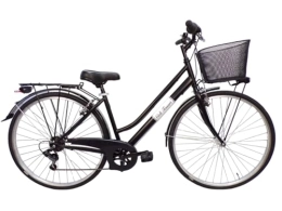 Cicli Tessari Bici Cicli Tessari - bicicletta da donna bici da passeggio city bike 28'' trekking cambio 6 velocita' con cesto anteriore (nero)