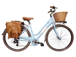 Cicli Tessari Bici Cicli Tessari - bicicletta donna bici da donna city bike 28'' telaio in alluminio vintage retro' cesto vimini + borse laterali (azzurro)