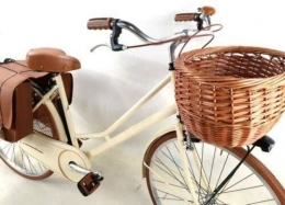 CSM Bici CSM Bicicletta 26″ Donna / Uomo Olanda” Senza Cambio in Acciaio + Cesto + Borse / Colore Beige