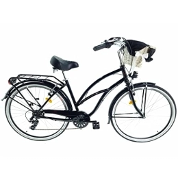 Davi Bici Davi Bianca Cruiser Premium Bike in alluminio 160-185 cm altezza, Bicicletta Bici Citybike Donna Vintage Retro, Luce Bici, 7 marce, City Bike da Donna, Bici da Donna, Bici da Città (Nero)