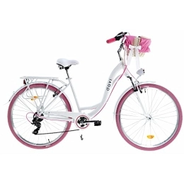 Davi Emma Premium Bici da Donna, 160-185 cm altezza, Bicicletta Bici Citybike Donna Vintage Retro, Luce Bici, 7 marce, City Bike da Donna, Bici da Donna, Bici da Città (Bianco/Rosa)