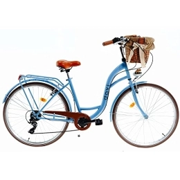 Davi Bici Davi Emma Premium Bici da Donna, 160-185 cm altezza, Bicicletta Bici Citybike Donna Vintage Retro, Luce Bici, 7 marce, City Bike da Donna, Bici da Donna, Bici da Città (Blu / Marrone)