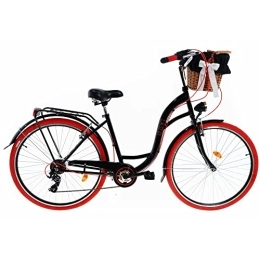 Davi Biciclette da città Davi Emma Premium Bici da Donna, 160-185 cm altezza, Bicicletta Bici Citybike Donna Vintage Retro, Luce Bici, 7 marce, City Bike da Donna, Bici da Donna, Bici da Città (Nero / Rosso)