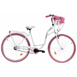 Davi Bici Davi Lila Premium Bici da Donna, 160-185 cm altezza, Bicicletta Bici Citybike Donna Vintage Retro, Luce Bici, 1 marcia, City Bike da Donna, Bici da Donna, Bici da Città (Bianco / Rosa)
