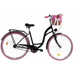 Davi Bici Davi Lila Premium Bici da Donna, 160-185 cm altezza, Bicicletta Bici Citybike Donna Vintage Retro, Luce Bici, 1 marcia, City Bike da Donna, Bici da Donna, Bici da Città (Nero / Rosa)