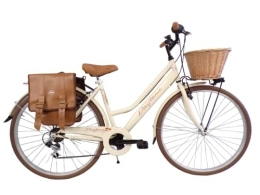Daytona Bici Daytona Bicicletta da donna bici da città city bike da passeggio 28'' con cambio vintage retro' beige cesto vimini borse laterali (beige), 46 cm