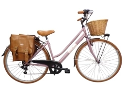 Daytona Bici Daytona Bicicletta da donna bici da città city bike da passeggio 28'' con cambio vintage retro' beige cesto vimini borse laterali (rosa), 46 cm