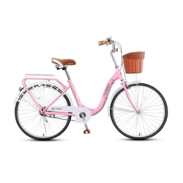 DELURA Bici DELURA Bicicletta Donna da Passeggio Olanda, Ruote da 24 o 26 Pollici per Adulti e Bambini Grandi, Bici con Passo Regolabile, Trasmissione a Velocità Singola, Diversi Colori (Color : Pink, Size : 26)