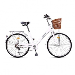 Domrx Biciclette da città Domrx Bicicletta per Adulti a 6 velocità da 24 Pollici per Studentessa Bicicletta da Donna per pendolari per Adulti Ordinary-Pearl White_53cm (175cm-180cm)