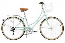 FabricBike Biciclette da città FabricBike Step City- Step City Bike da donna, Vintage Retro Urban Bike, City Bike in stile olandese con deragliatore Shimano e cestino. Sella confortevole. (Mint Green + Cestino)