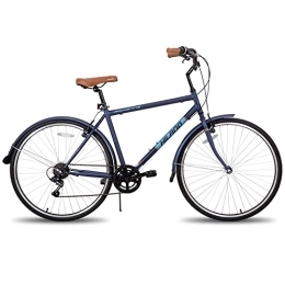 Hiland Biciclette da città Hiland 700C Urban City Commuter Bike da uomo con cambio Shimano a 7 velocità, comoda e vintage, per strada, 50 cm, colore blu,