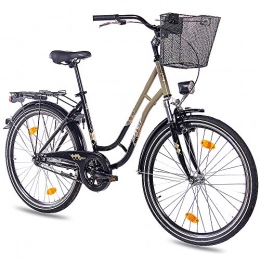 KCP Biciclette da città KCP TOURY - Bicicletta da città da 26", con contrazione 1G, conforme alla norma StVZO, colore: Nero / Verde oliva