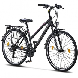 Licorne Bike Bici Licorne Bike Premium Trekking Bike da 28 pollici – Bicicletta per uomo, ragazzo, ragazza e donna – cambio Shimano 21 marce – City Bike – Bicicletta da uomo – L-V-ATB – Nero / Rosa