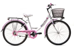 MADICKS Bici MADICKS Bicicletta Donna da Passeggio Monotubo Misura 26 Bici da città Vintage Retrò con Cestino Floreale Bianca Rosa