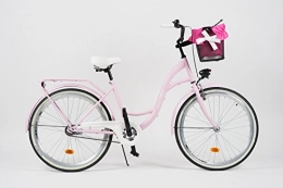 Milord Bikes Biciclette da città Milord 2018 City Comfort Bike con cestello, da donna, stile olandese, 1 velocità, rosa, 71 cm
