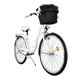 Milord Bikes Biciclette da città Milord. 2018 Comfort Bike con Cesto, Bicicletta da Città Donna, 1 velocità, Bianco, 28