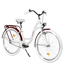 Milord Bikes Biciclette da città Milord. 28 pollici, 1 velocità, bianco e rosso vino, comoda bicicletta con portapacchi, bicicletta olandese da donna, City Bike, stile retrò vintage