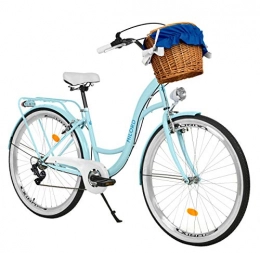 Milord Bikes Biciclette da città Milord. Bicicletta Comfort Azzurro a 7 velocità da 26 Pollici con cestello e Marsupio Posteriore, Bici Olandese, Bici da Donna, City Bike, retrò, Vintage