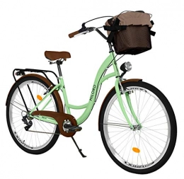 Milord Bikes Bici Milord. Bicicletta Comfort Menta Verde a 7 velocità da 26 Pollici con cestello e Marsupio Posteriore, Bici Olandese, Bici da Donna, City Bike, retrò, Vintage